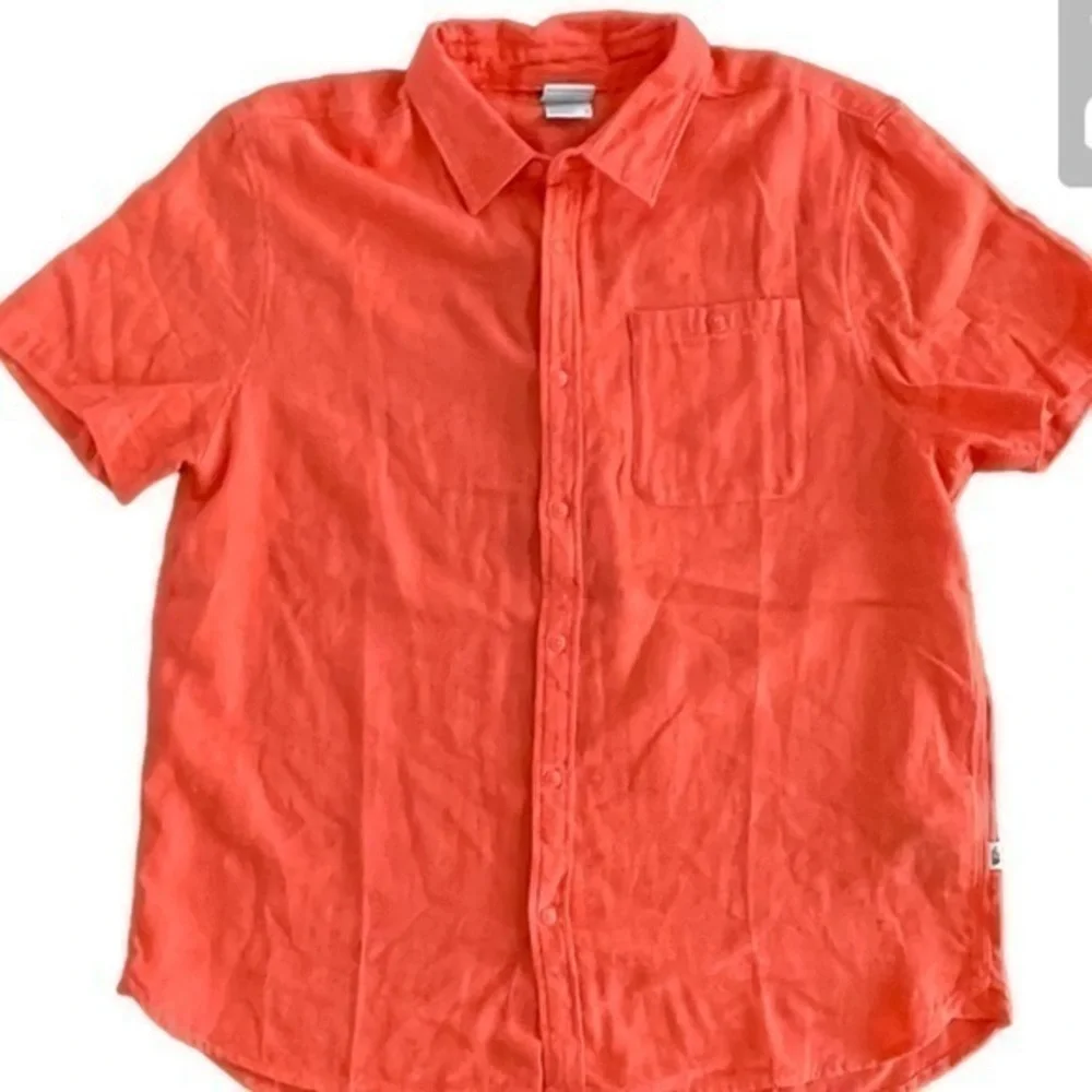 THE‎ NORTH FACE Loghill Jacquard Short Sleeve Shirt Cotton Hemp Orange Size XL